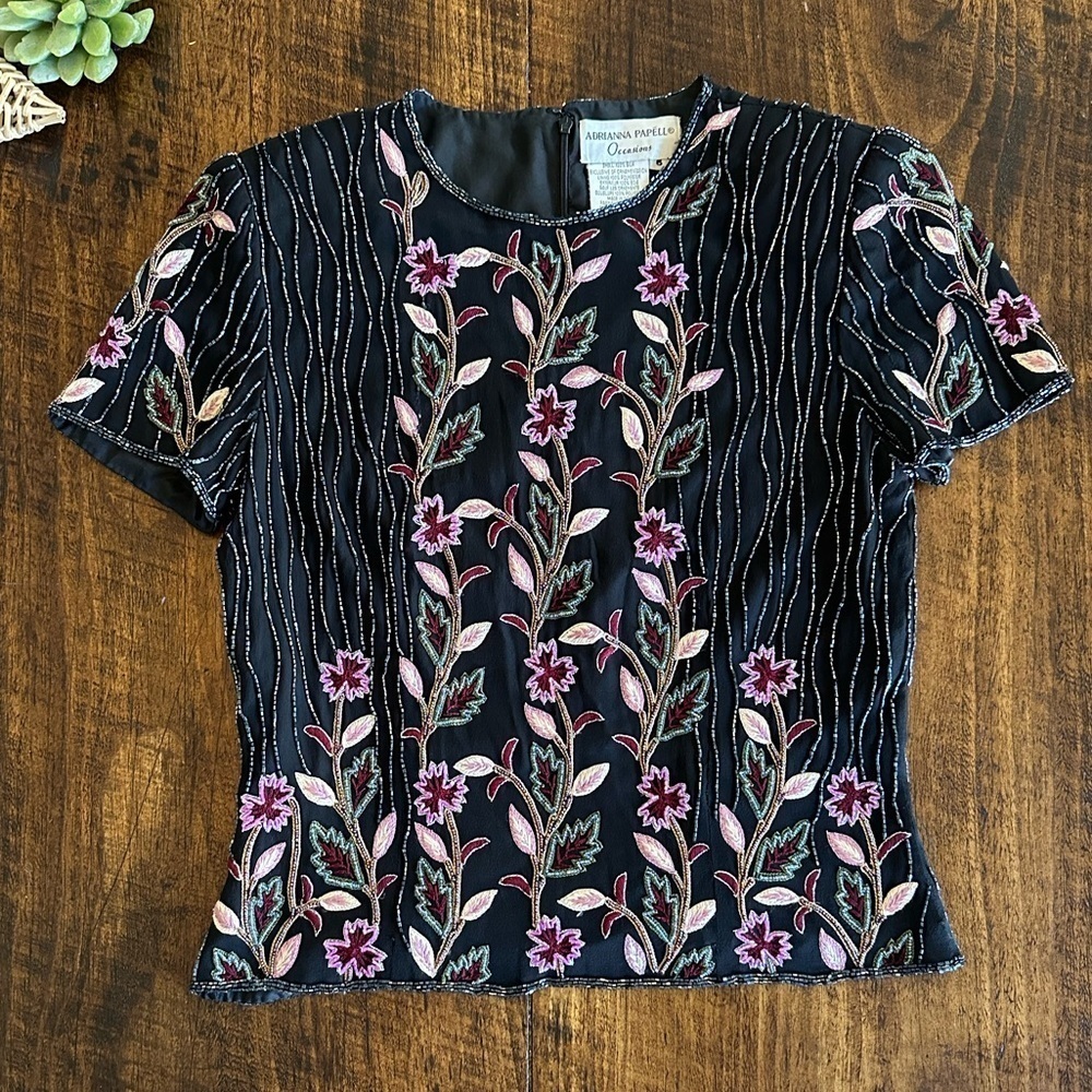 Adrianna Papelle | Vintage 100% Silk Beaded Blouse, Size 6